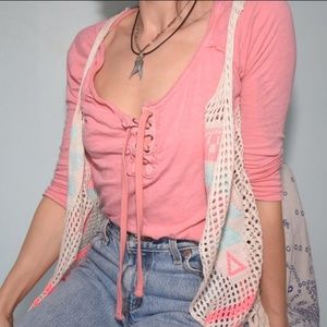 EUC TAUPE Free People We The Free Lace-Up Tee